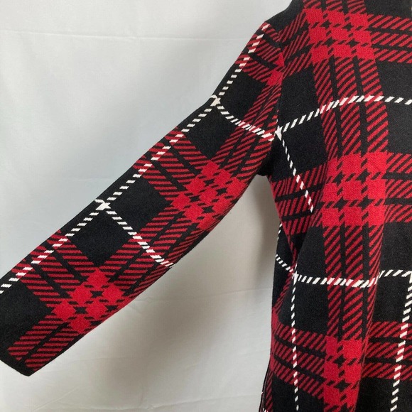 Anne Klein Sweater Womens Sz S Red Black‎ Plaid Pullover Mock Neck Split Hem - Picture 7 of 12